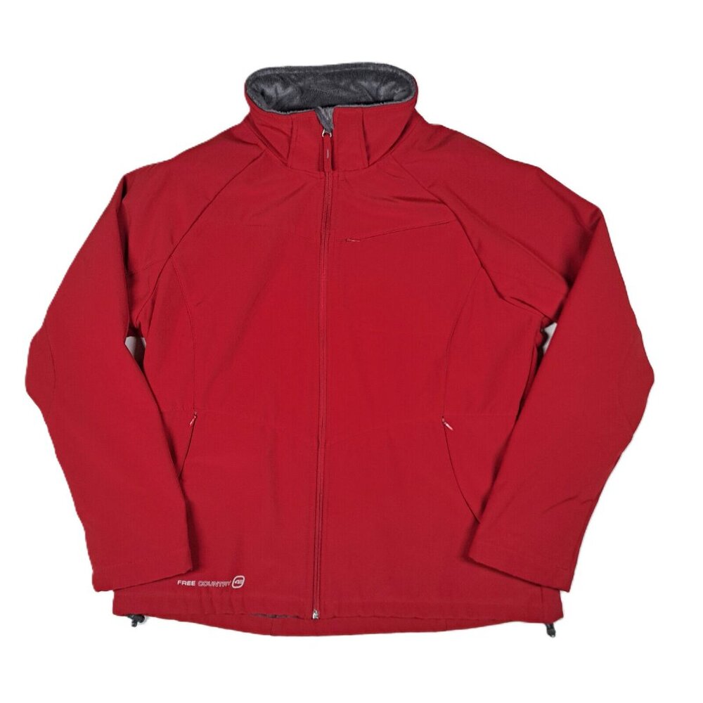Free Country Jacket Womens L Red Fleece Lined Soft Shell Full Zip Pockets Winter